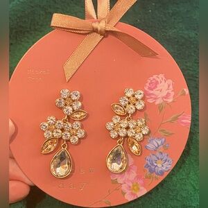 Gold Floral Crystal Drop Earrings | A New Day | Nickel Free | Statement